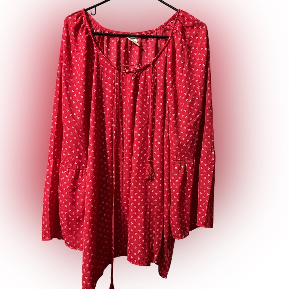 Faded Glory Red Tie Front Blouse Relaxed Fit